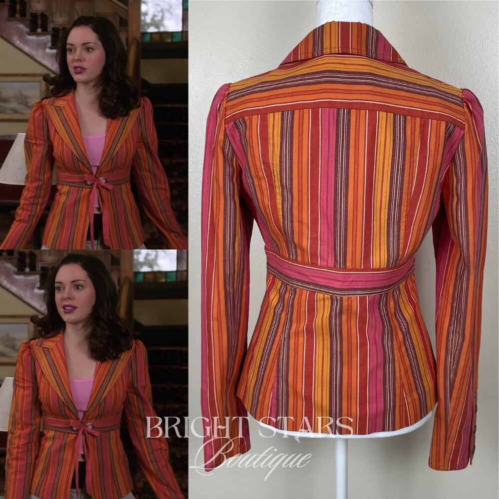 Rare Stripe Blazer Jacket ASO Paige Matthews Charmed Tie Front Vintage Y2K - Picture 4 of 13
